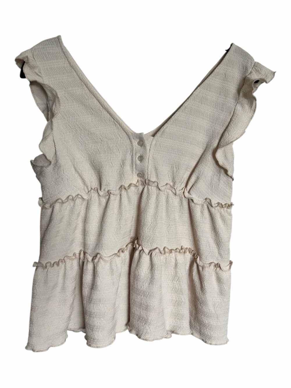 Atelier Cream Tiered Ruffle V-Neck Sleeveless Blouse Top Size S